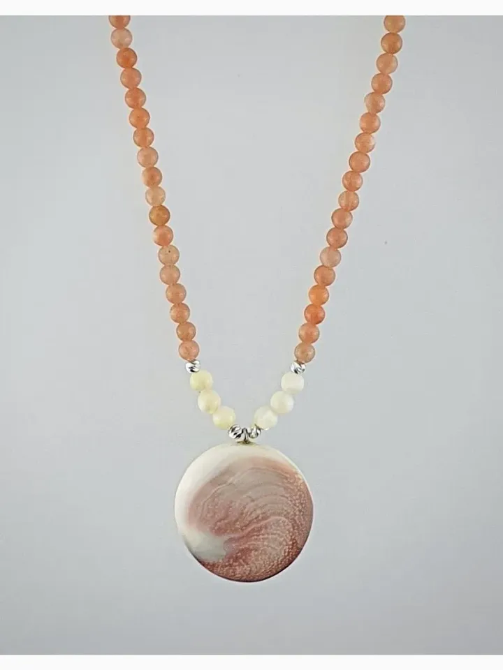 Natural Pure Gomti Chakra Necklace, 925 Sterling Silver, Sunstone Jewellery, Mother of Pearl Beads, Summer Jewelry, Healer Gemstone, Lakshmi