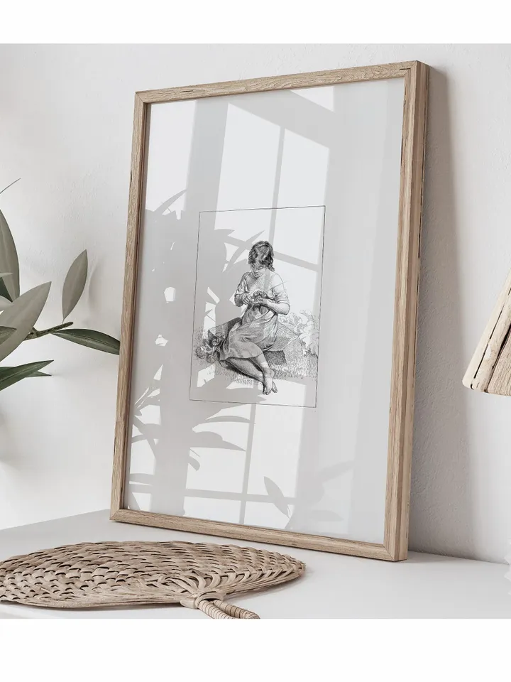 Little Girl Vintage Wall Art, Downloadable Sketch Digital Print, Rustic Minimalist Printable Home Decor | 61