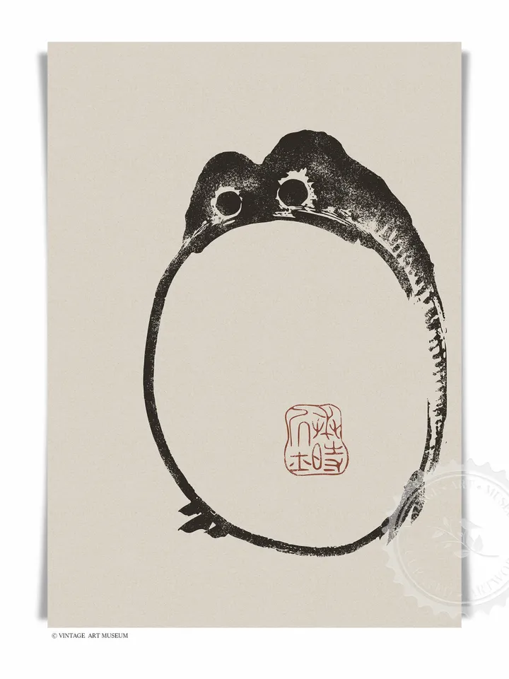 Japandi Wall Art Frog Print set of 3, Vintage Printable Primitive Decor, Matsumoto Shoji Japanese Art Downloadable | 187 S3
