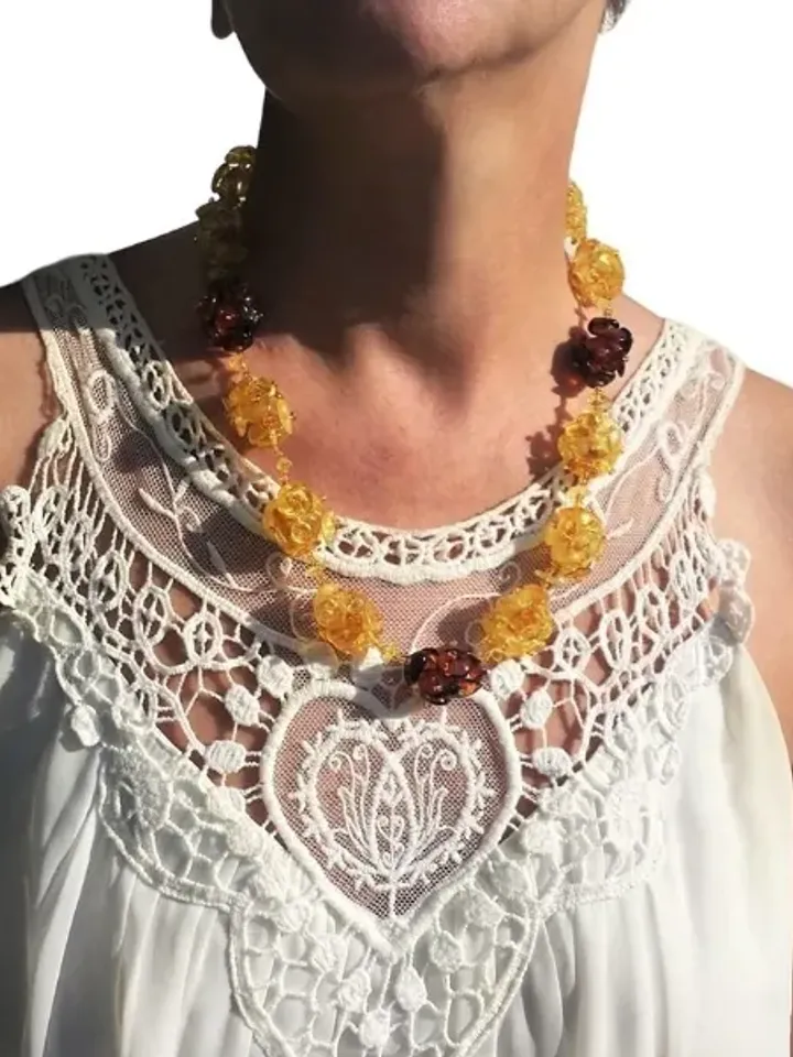 Real Amber Jewelry Gemstone Beads Necklace Unique Handmade Gift for Women Mom Birthday Mother's day Gift Jewelry Yellow