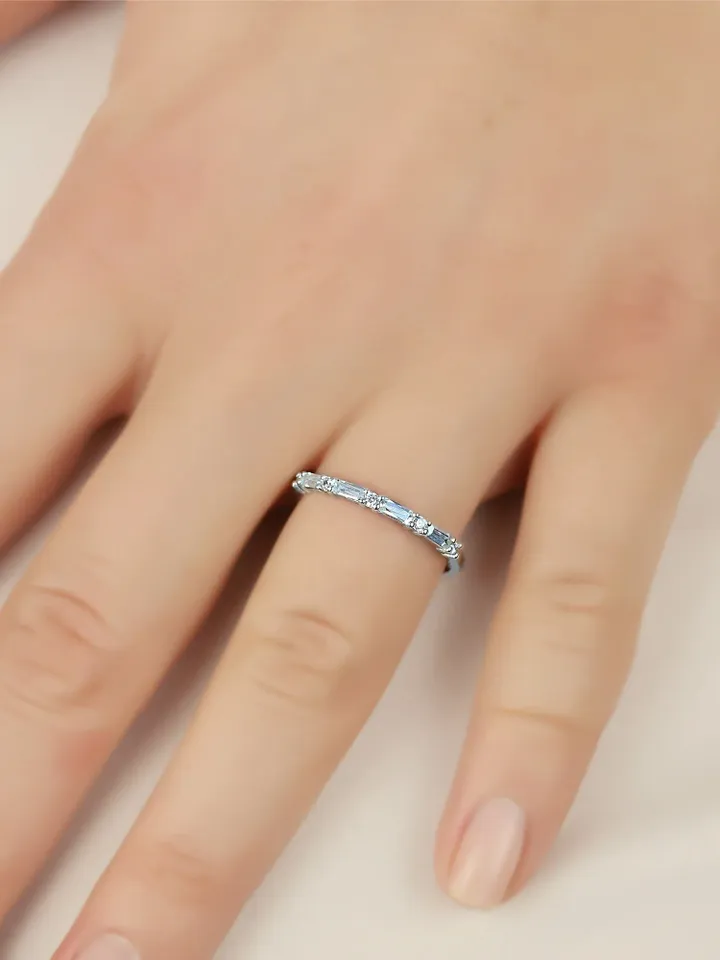 BAGUETTE RING BAND | Moissanite Baguette Gold Eternity Ring | Minimalist Ring Band | Gemstone Gold Ring | Stackable Gold Ring