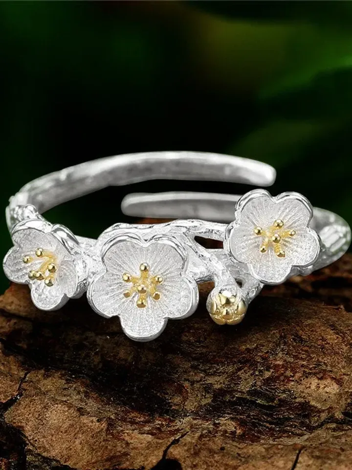 Unique 925 Silver Flower Ring, Handmade Flower Ring, Silver Flower Ring, Resizable Flower Ring, Flower Ring, Rose Shaped Ring, Floral Ring