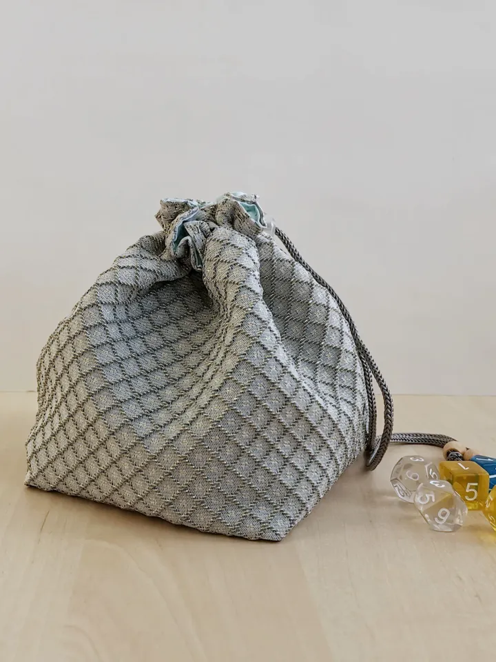 Large dice bag with pockets for 150-200 dice Silver jacquard