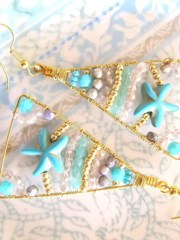 Handmade boho earrings, long earrings, hippie style earrings, summer earrings, bohemial cristal beads jewelry, blue jewelry