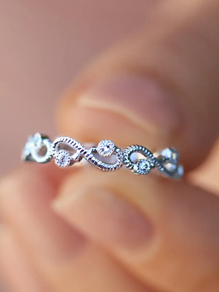 INFINITY SHAPE RING | Tiny Diamond Stacking Dainty Gold Ring | Women Promise Ring | Modern Wedding Band | 14k Solid Gold Bridal Jewelry