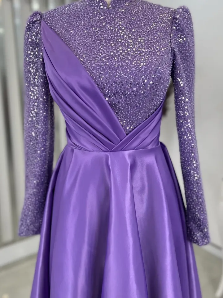 Rüya Ahunare Lilac Satin Wedding Dress, Muslim Evening Gown, Nikah, Islamic Wedding, Engagement, Bridesmaid, Maxi Dress
