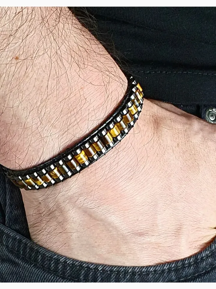 Original Brown Tiger&#39;s Eye Beaded Bracelet, Geuinie Gemstone Beaded Jewelry, Beaded Bracelets in Fashion, Souvenir Jewelery Present for Men