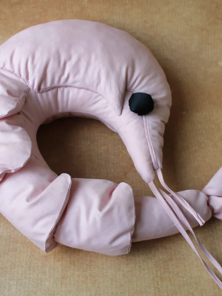 SHRIMP travel pillow in an airplane or car - interior toy, home decor