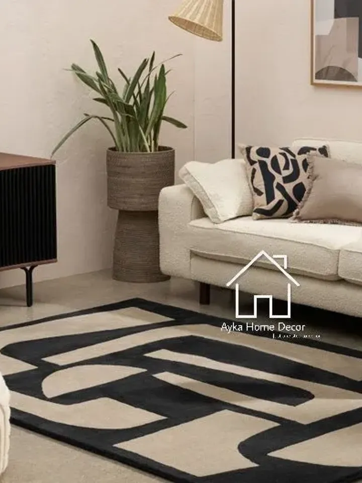Ayka 100% Handmade Woolen Area Rug For Hall Kitchen Living Room Bed Room Bath Room Dining Room Kids Room Carpet / Beige Black Rugs Christmas
