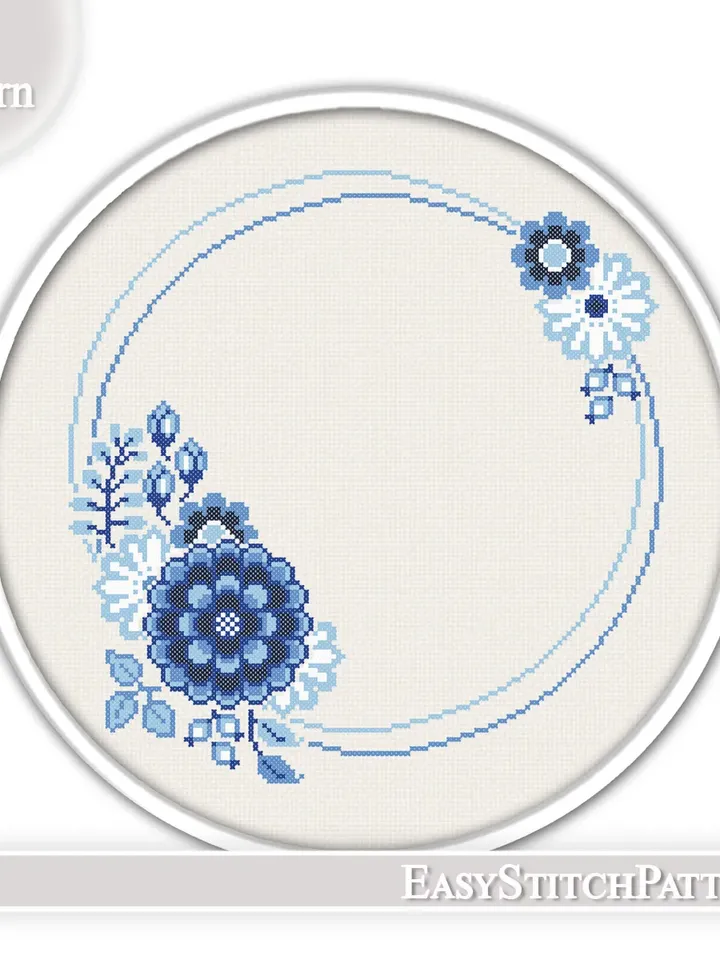 Floral Wreath cross stitch pattern. Cross stitch gift. Easy cross stitch. Hoop art.