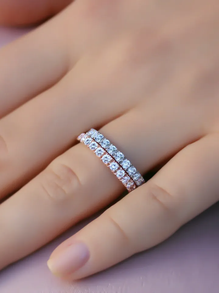 STACKING GOLD RING | Moissanite Diamond Half Eternity Ring Band Set | Women Wedding Gift | Moissanite Wedding Ring Set | 14k Solid Gold Ring