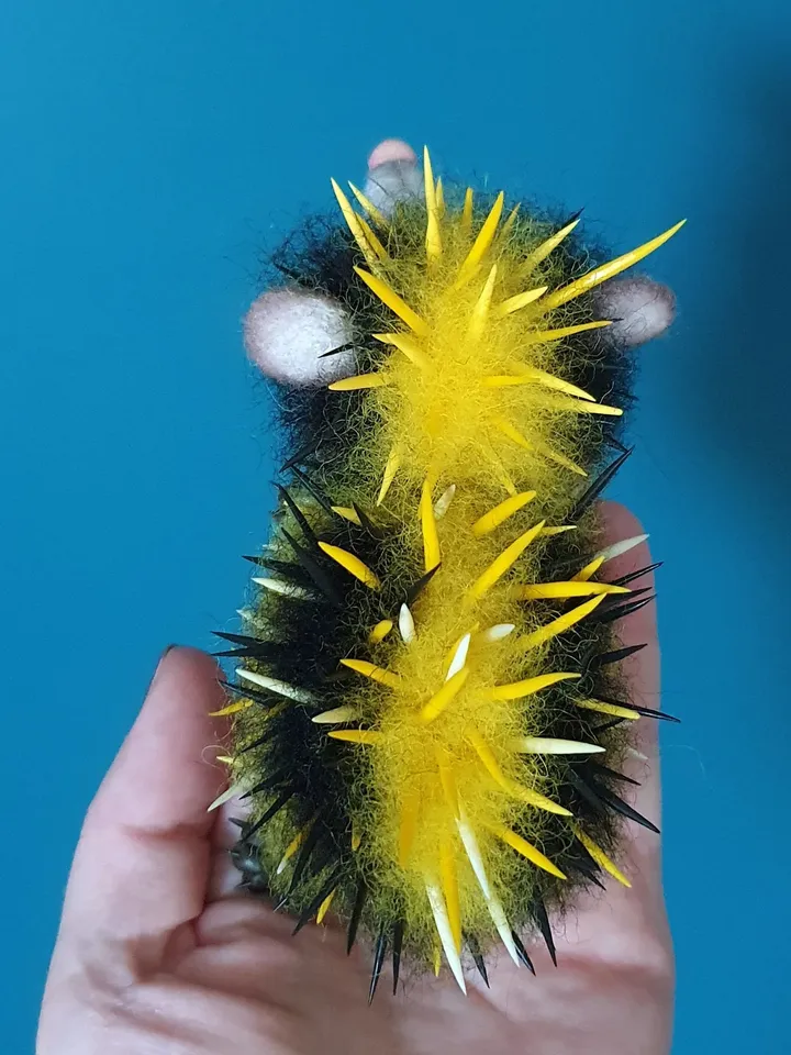 Tenrek dry felting miniature figurine. Tenrec toy made of wool.