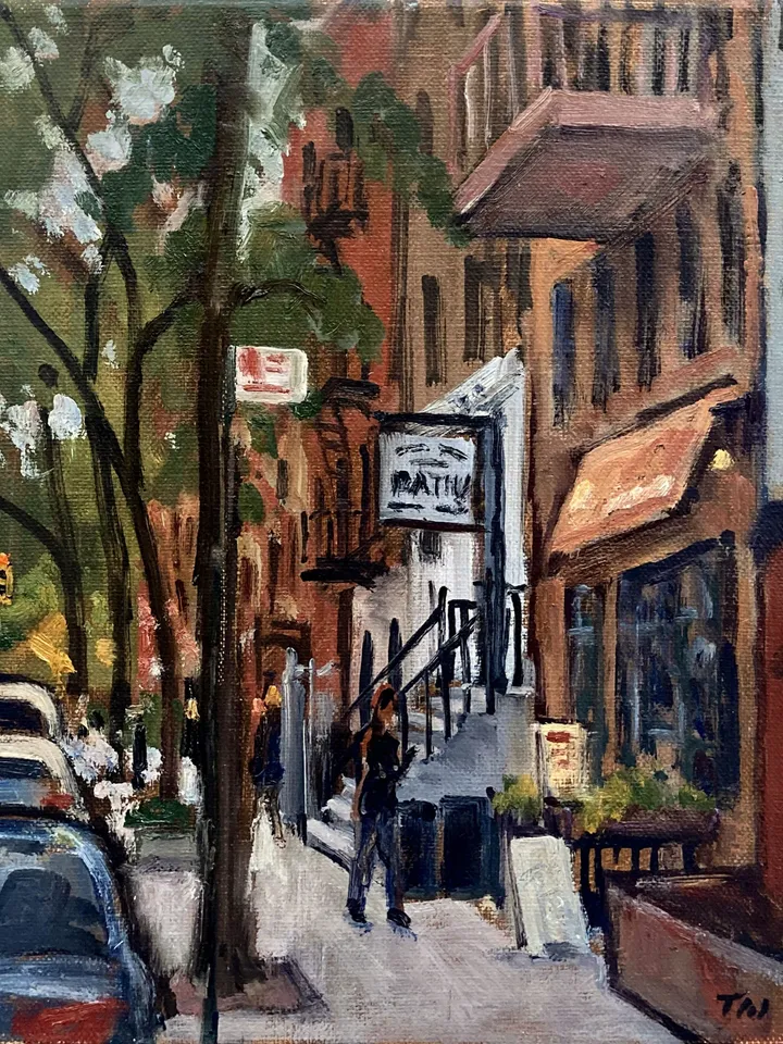 East Village Cityscape Painting - From 10th Street Russian Baths/NYC - 8x10 Oil on Linen, Large Original Landscape
