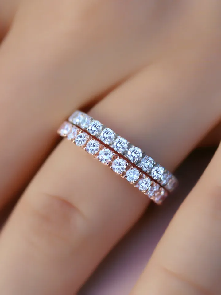 STACKING GOLD RING | Moissanite Diamond Half Eternity Ring Band Set | Women Wedding Gift | Moissanite Wedding Ring Set | 14k Solid Gold Ring