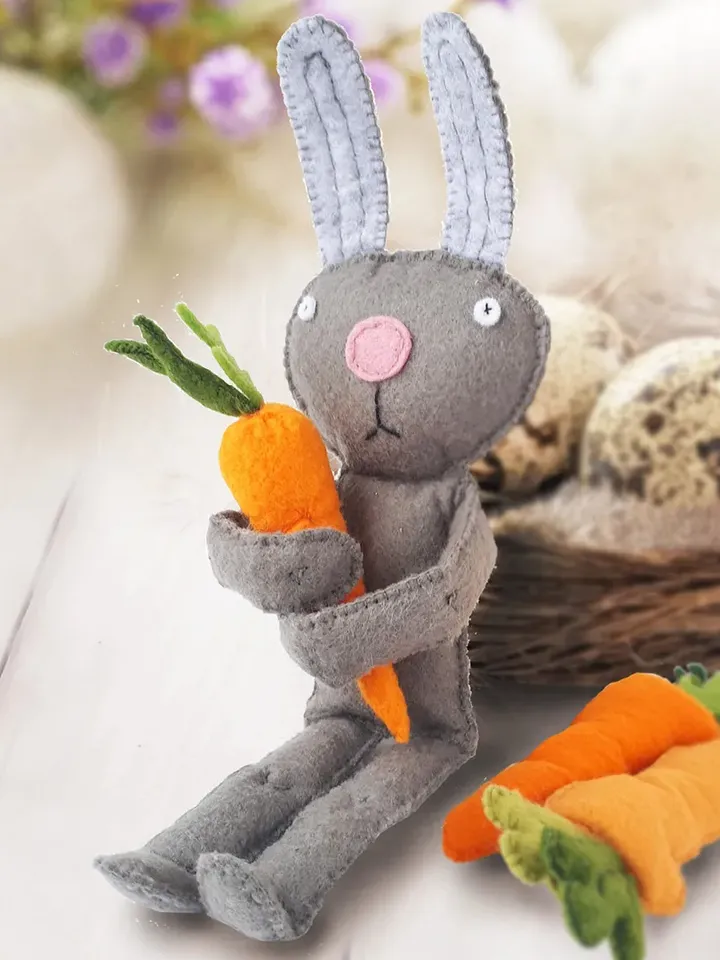 Bunny rabbit with carrot toy sewing pattern , Easter Decor for Tiered Trays , Easter Ornaments for Tree , Felt Easter