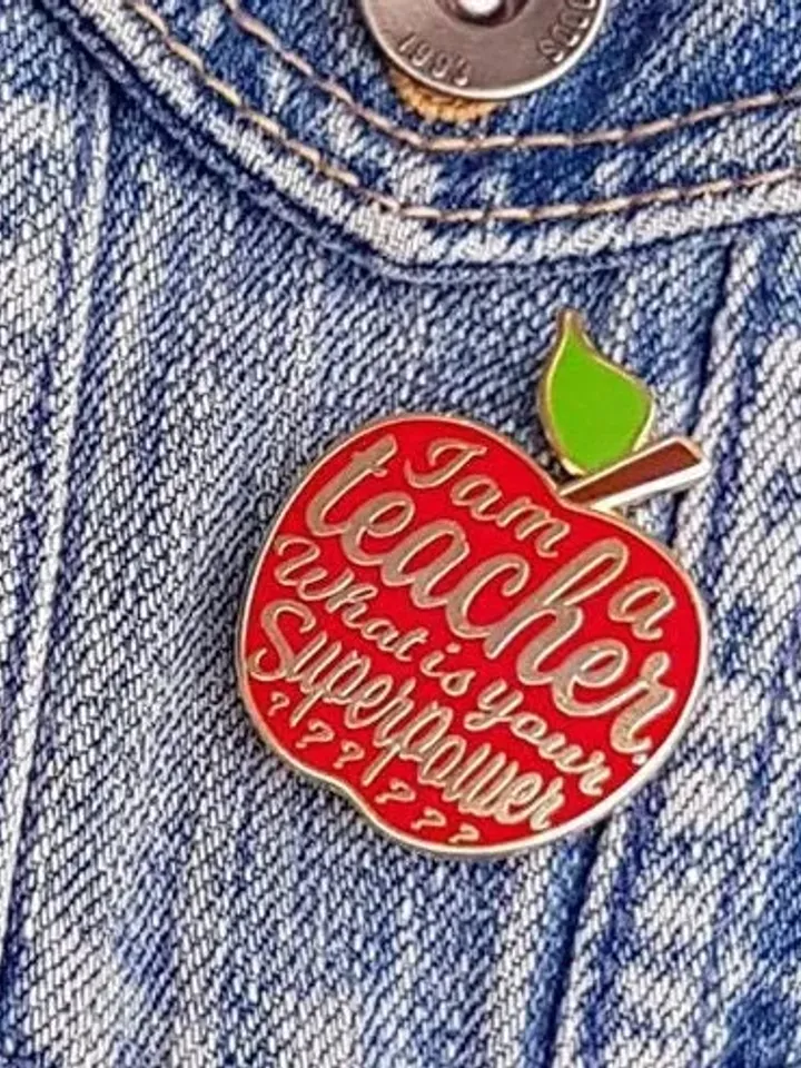 Teacher enamel pin black apple gift idea. Great as appreciation gift for teacher on national teachers day
