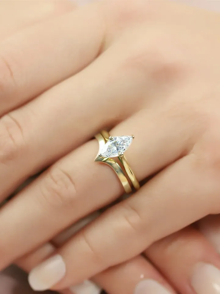 MARQUISE RING BAND | Cubic Zirconia Marquise Solitaire Rings | Diamond Gold Ring | Gift For Engagement | Women Promise Ring