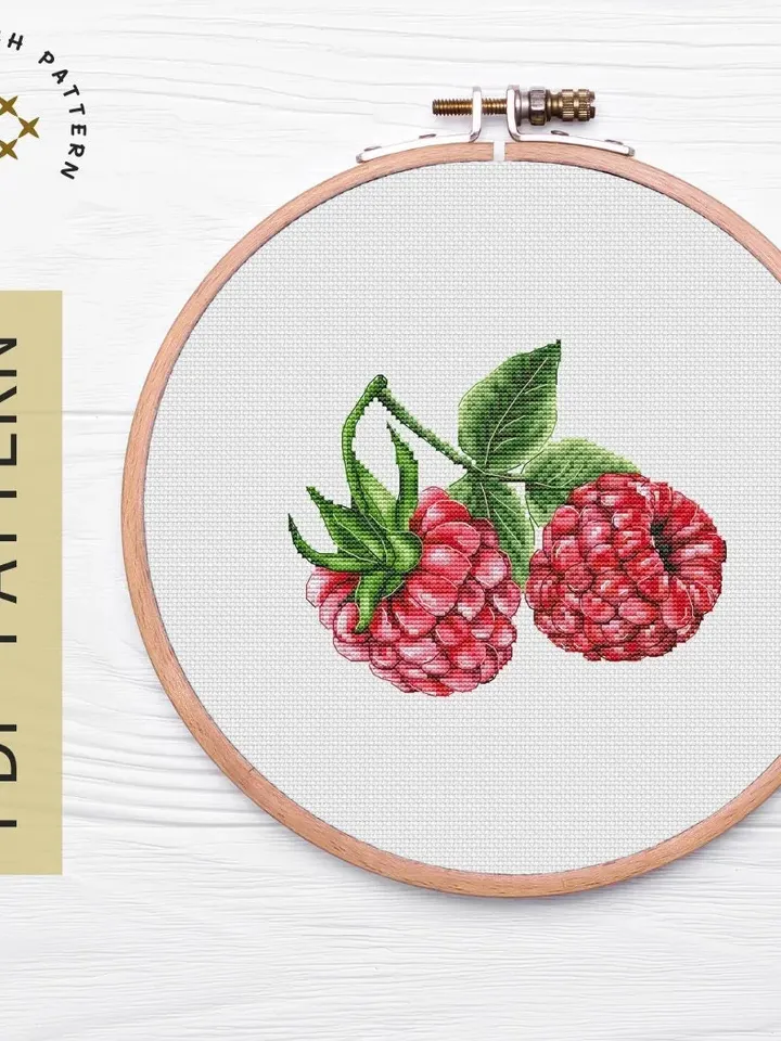 Raspberry Cross Stitch Pattern PDF, Embroidery Instant Download, Modern Embroidery, Easy Cross Stitch, Raspberry Wall Art