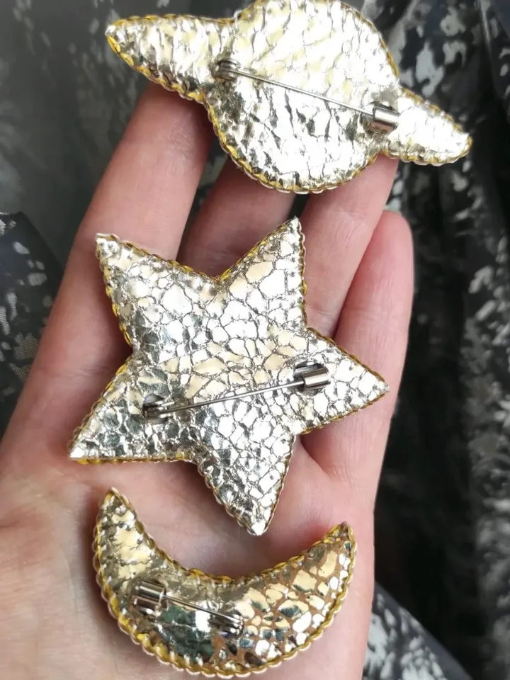 Set of brooches, star brooch, moon brooch, Saturn brooch, space pin, planet brooch, star and moon brooch, jewelry set