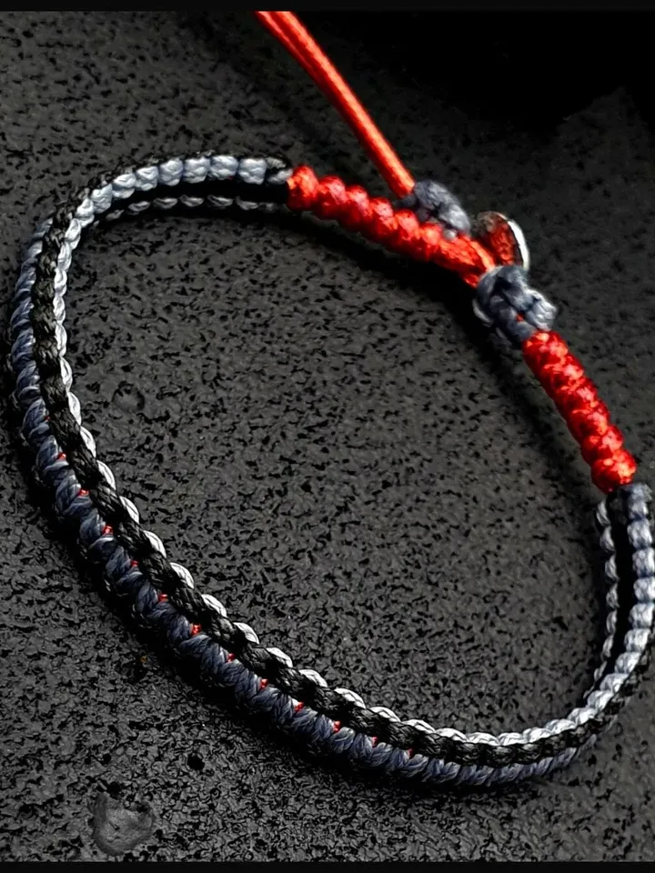 Black,Grey and Red Stylish Bracelet with Silver Button, Wristlet with Adjustable Closure, Chic Gift for Men and Women, Valentine' Presents