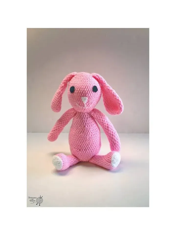 Crochet Amigurumi Bunny Rabbit Plushie, Toy Doll Stuffed Animal, Easter Basket, Rabbit with Long Ears, Spring Peep, Jumbo Pink Bunny Rabbit