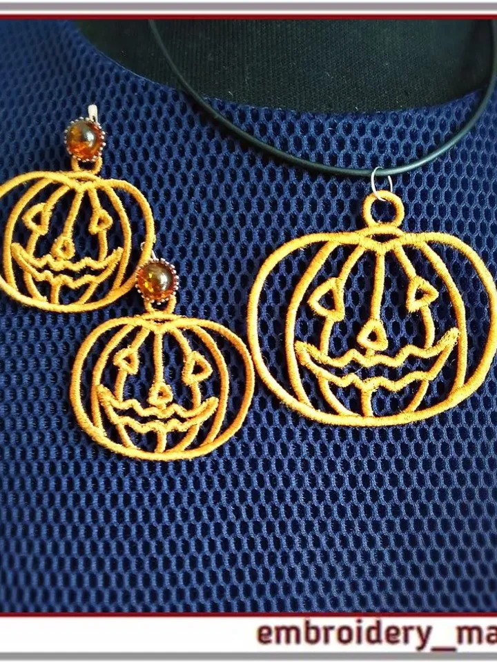 In the hoop FSL embroidery pumpkin pendant earrings Key fob