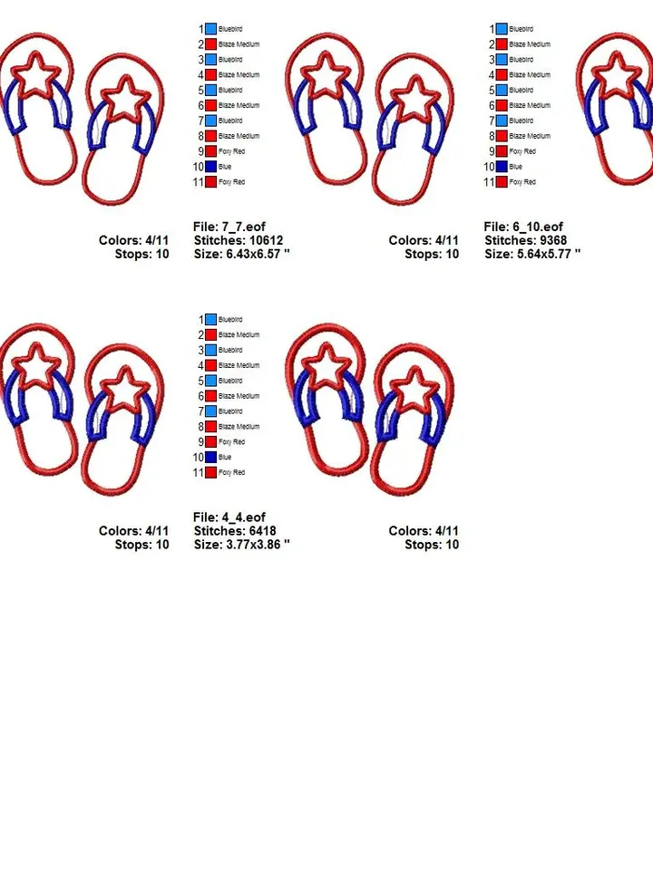 4th July Flip Flops American Machine embroidery design