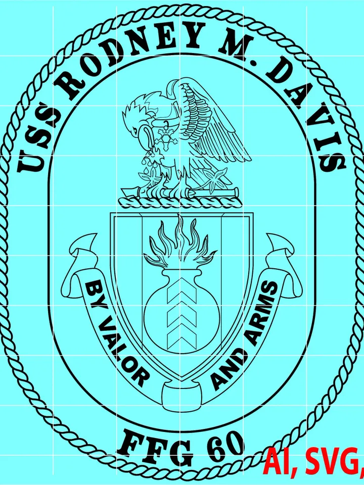 U S S Rodney M. Davis By Valor and Arms Badge, Logo, Seal, Custom, Ai, Vector, SVG, DXF, PNG, Digital