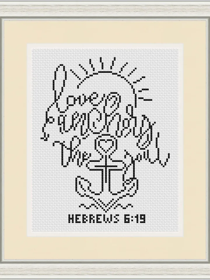 Hebrews 6:19 Bible verse cross stitch pattern "Love anchors the soul" Religious cross stitch pattern Christian catholic