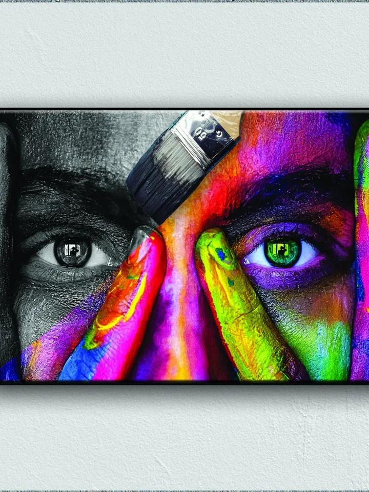Painted woman Print on Canvas , Floating Frame Option, Modern Wall Art, Extra Large Canvas Wall Art