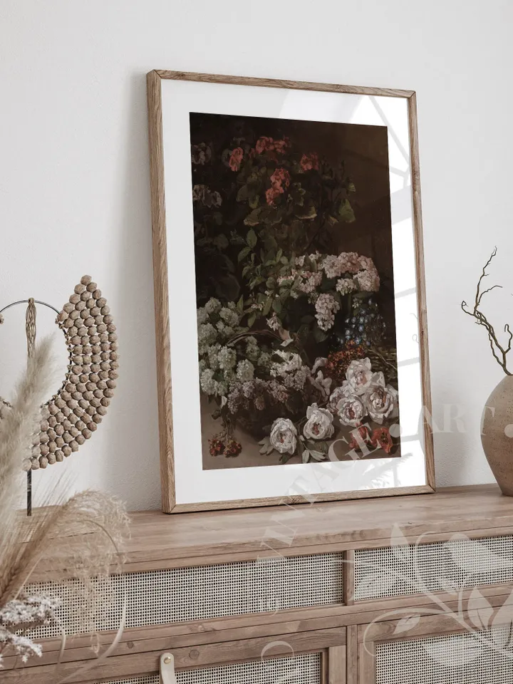 Spring Flowers Dark Antique Still Life Painting, Claude Monet Vintage Artwork PRINTABLE, Cottage Core Wall Decor Downloadable | #114