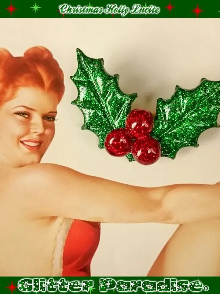 Christmas Holly - Set Brooch and Earrings - Retro Christmas Jewelry - Merry Christmas - Holly Berries - Holly Jewelries - Glitter Paradise®
