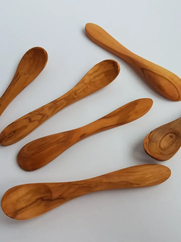 Set of 6 Wooden Small Spoons - Olive Wood Egg Spoons / Baby Spoon - AKwood - 100% Bio Products