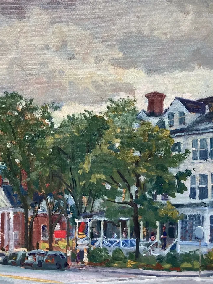Original Berkshires Landscape Painting -Red Lion Inn/Stockbridge- 14x22 Oil on Linen, Plein Air Impressionism, Signed Original Fine Art