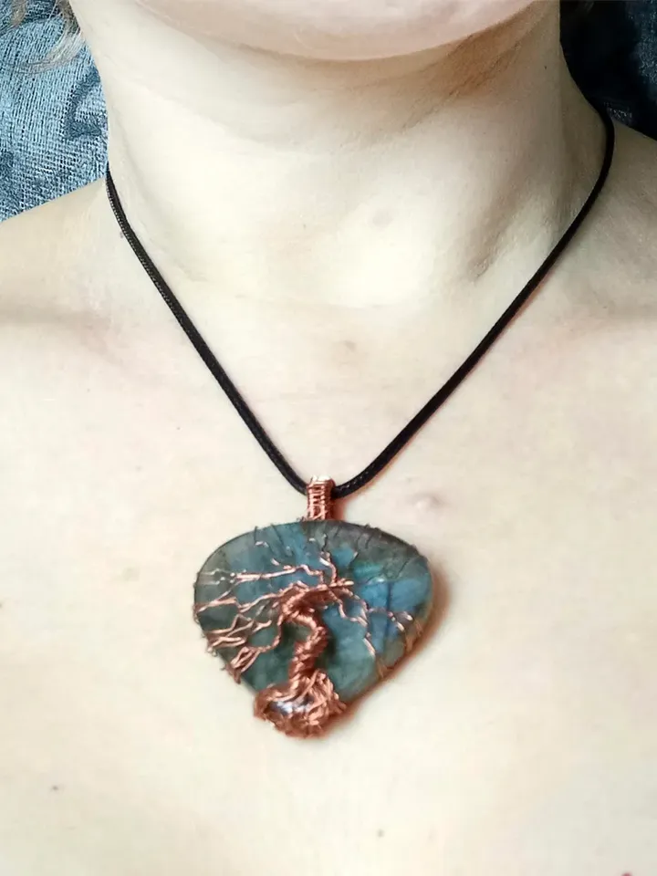 Rainbow Labradorite Necklace. Wire Wrapped Tree of Life Pendant. Valentines Day gift to a girl from a girl