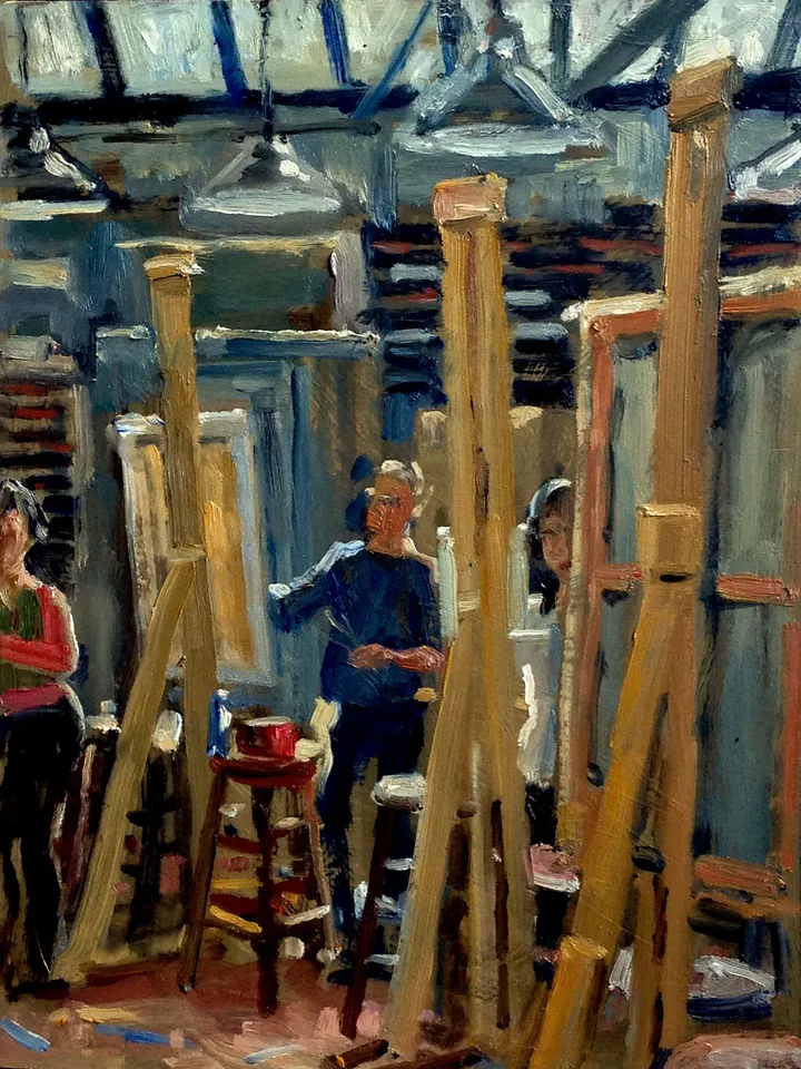Original Studio Scene - Artists at Work/Art Students League of New York - 9x12 Oil on Panel, Signed Original Oil Painting, American Fine Art