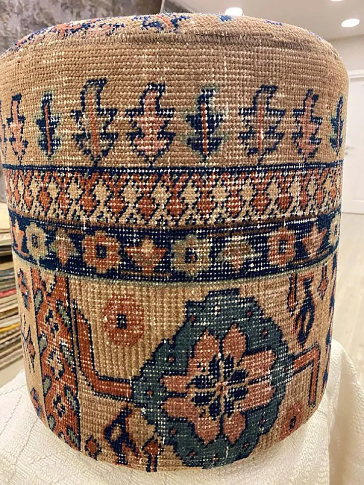 BohoCozy: Handmade Patchwork Ottoman Pouf, Bohemian Kilim Rug, 35x40x35cm for a Cozy Home Decor .