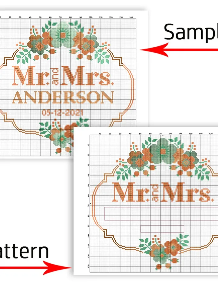Wedding cross stitch pattern. Floral Wreath cross stitch pattern. DIY. Flower border.