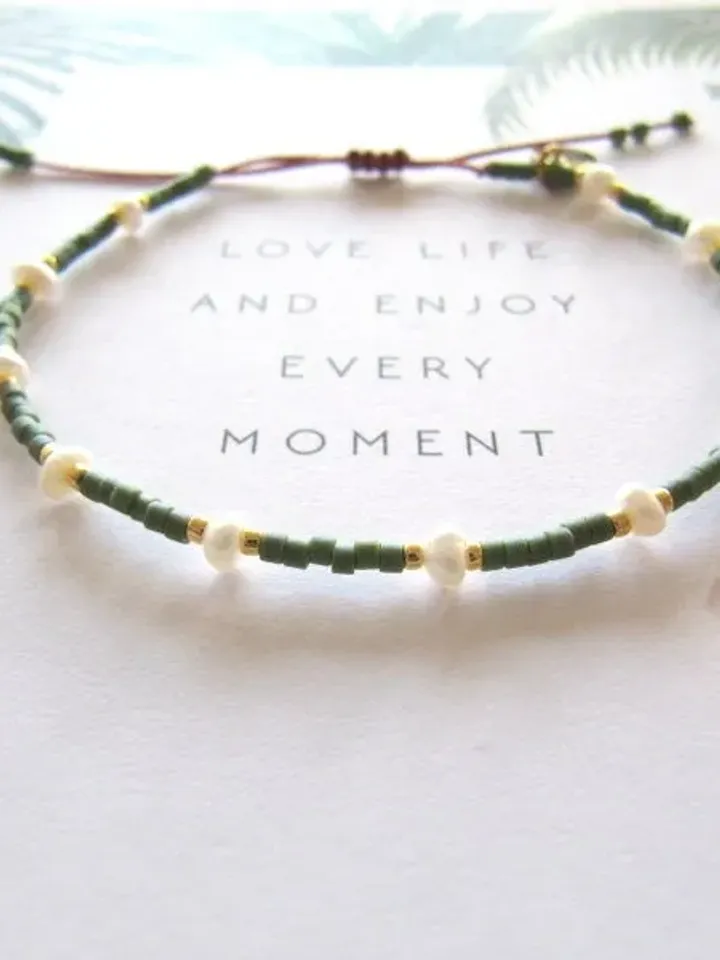 Miyuki Bracelet + card Armcandy / Dainty & Colorful Beaded Chain/Minimalist bracelets with Miyuki and baroque freshwater pearls, Mother gift
