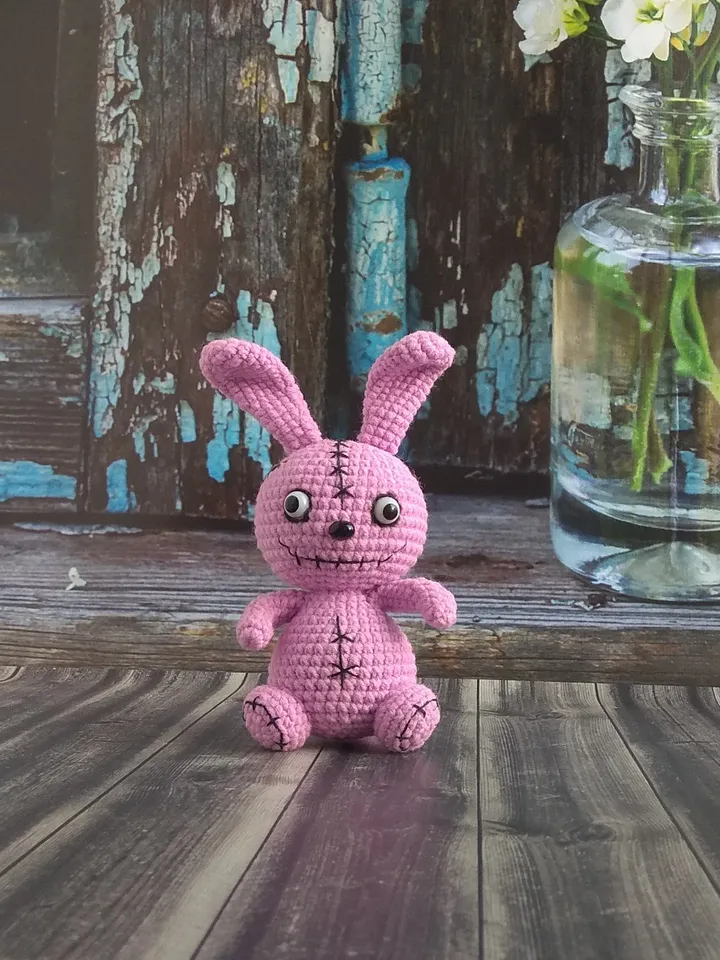 Miniature bunny Rabbit stuffed animal Spooky bunny Pastel goth decor Scary art doll Horror stuffed animal Doll handmade