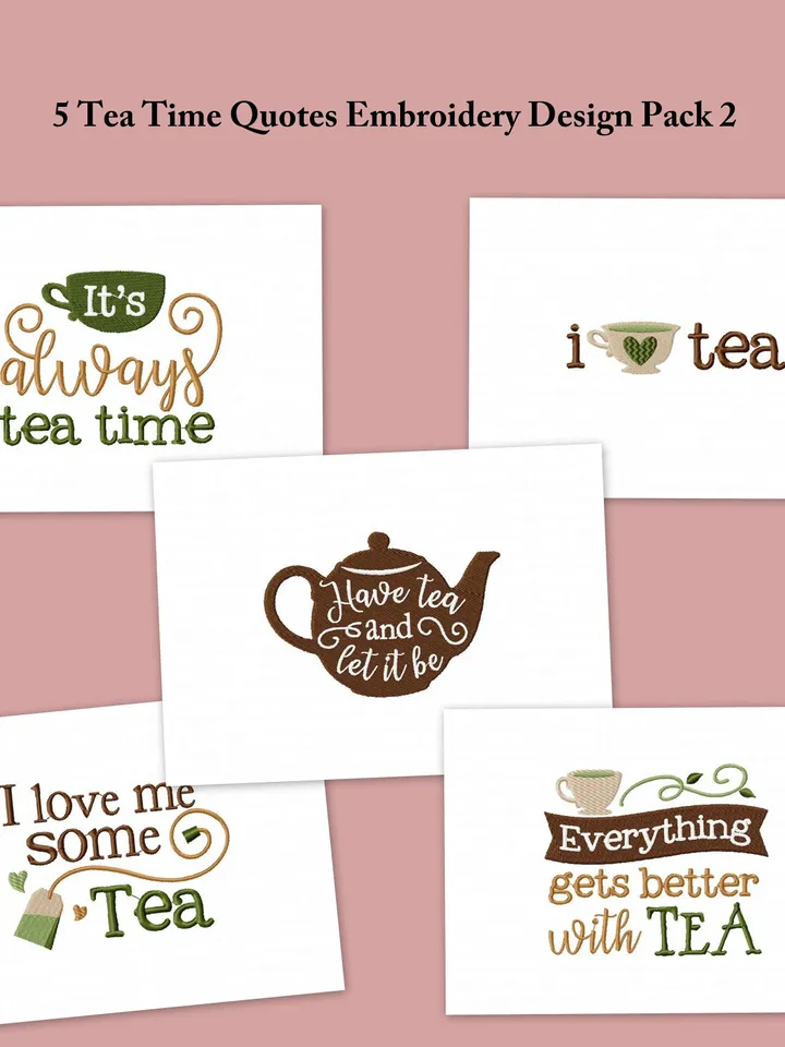 5 Tea Time Quotes Embroidery Design Pack 2,7 sizes,Chop it, Match Instant Download,Digital Machine,Holiday Applique Design,Gnomes Embroidery