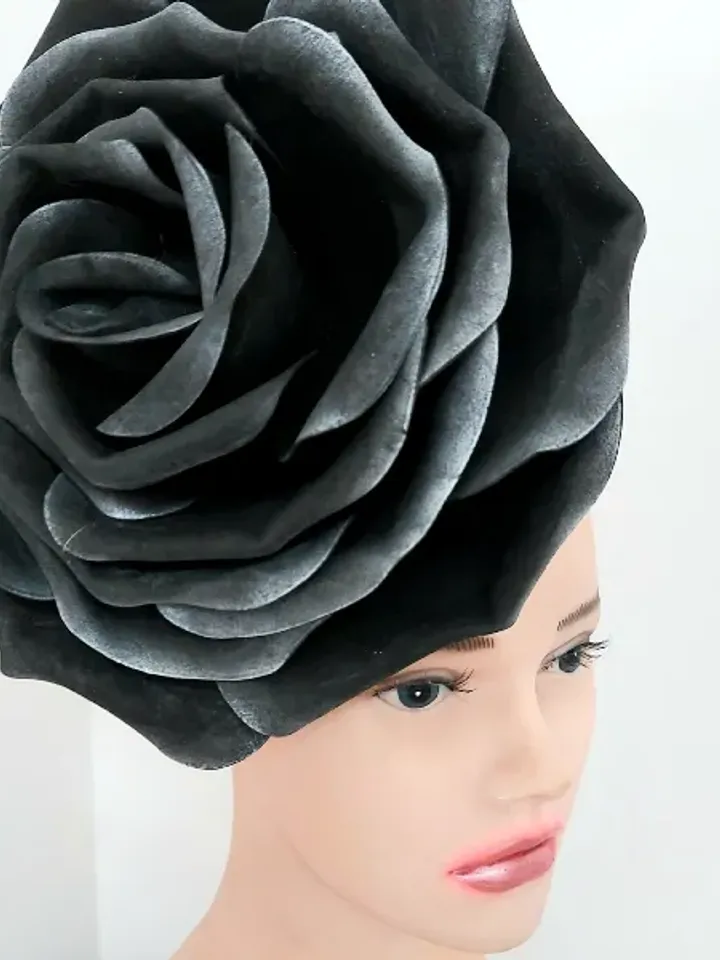 Black Snow Rose Fascinator Magic Flower Hair Clip Wedding Headband Church Hat Halloween Gothic style