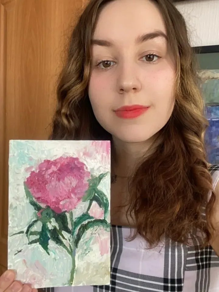 Pink Peony original painting flower small art