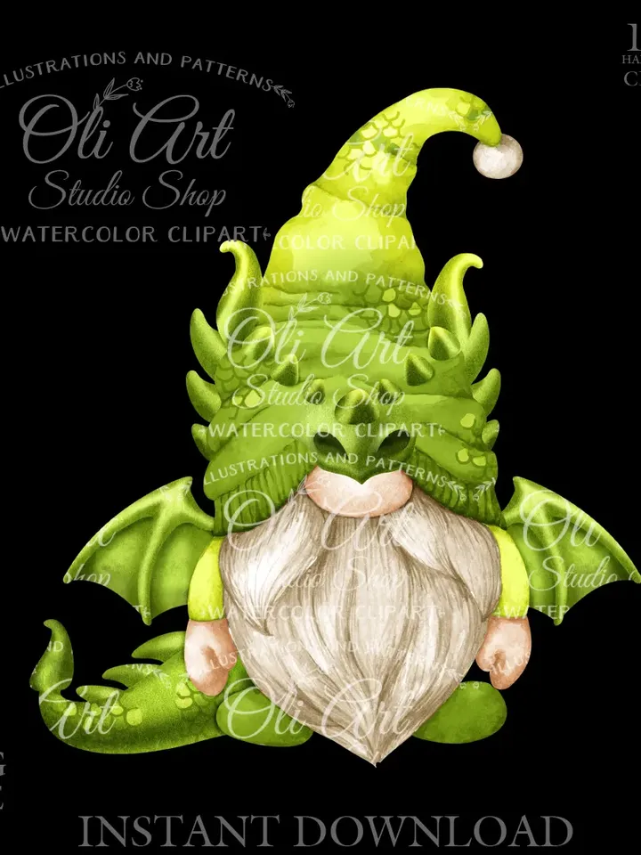 Dragon Gnome Digital Clipart, Hand Drawn Graphics, Instant Download. Digital Download. OliArtStudioShop