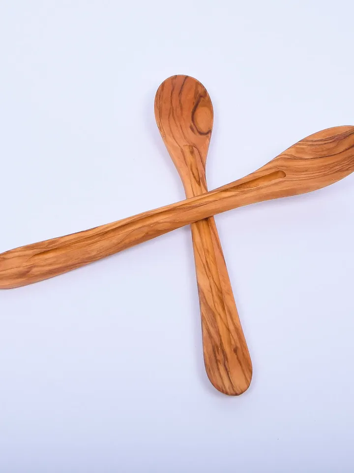 Olive Wood Tasting Spoon (set of two) 25 cm / 9.84" - Handmade Cooking Utensils - AKwood Wooden Stirring Spoon - Made in Albania