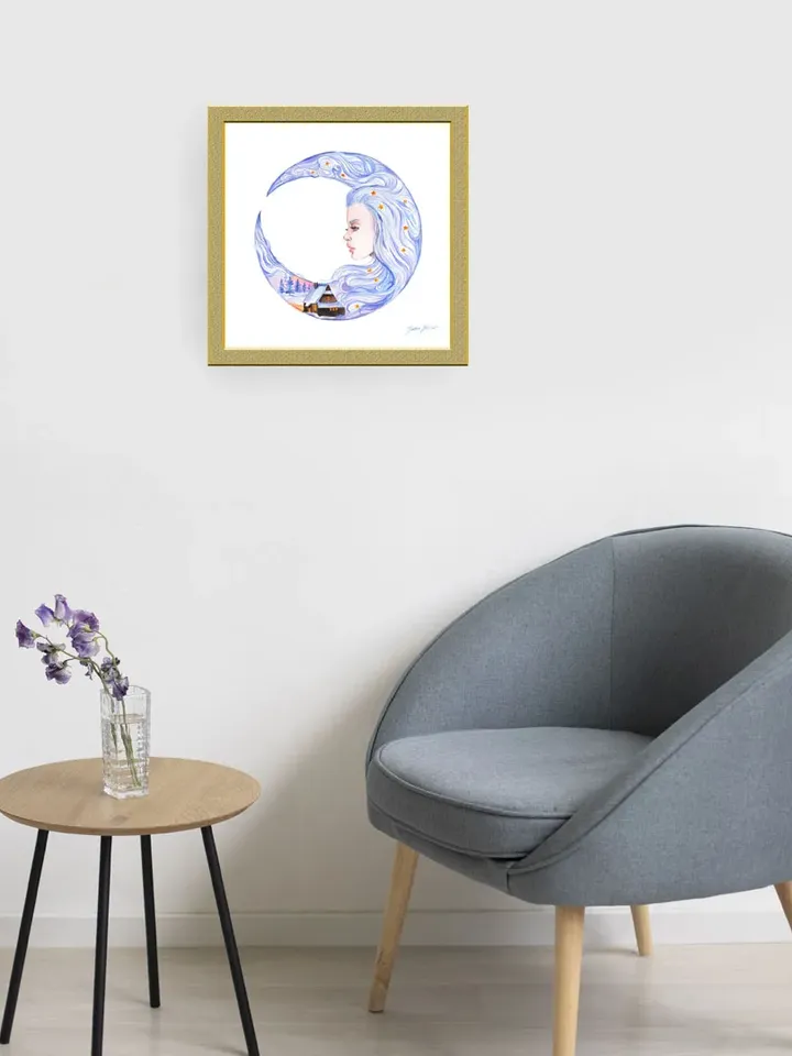 Moon Goddess Painting Moon Original Art Crescent Moon Watercolor Night Goddess Artwork