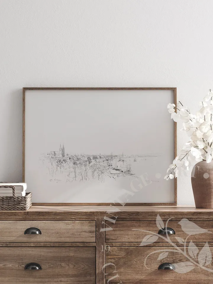 Cityscape Art Sketch Print Minimalist Wall Art, Vintage French Rustic Decor, Digital Download PRINTABLE | 213