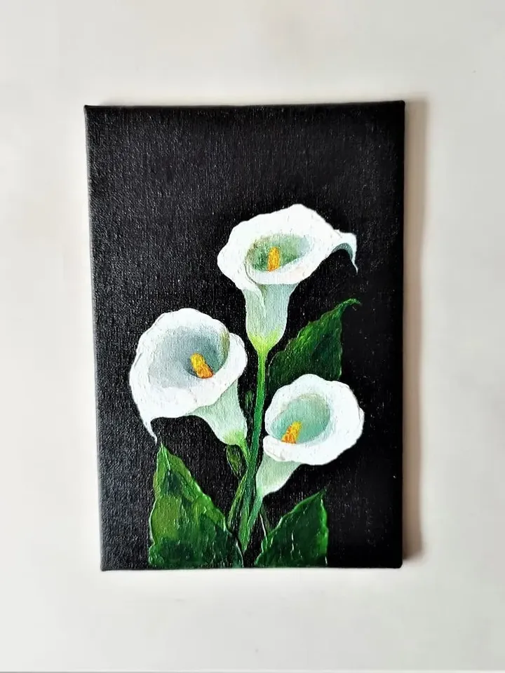 White calla lily painting impasto flower small wall decor
