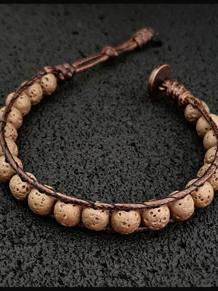 Beige Lava Rock Ethnic Bracelet, Lava Rock Wristlet, Boho Bracelet, Lava Stone Beads, Special Day Gifts, Christmas Gift for Women, Men