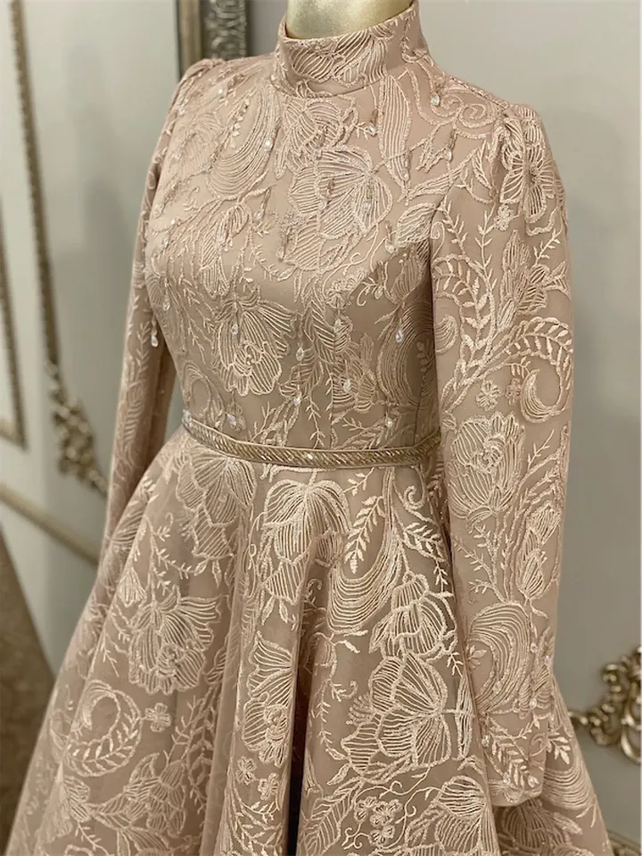 AHUNARE HIJAB - Burç Mink Lace Embroidered Wedding Dress, Muslim Evening Gown, Nikah, Islamic Wedding, Engagement, Bridesmaid,